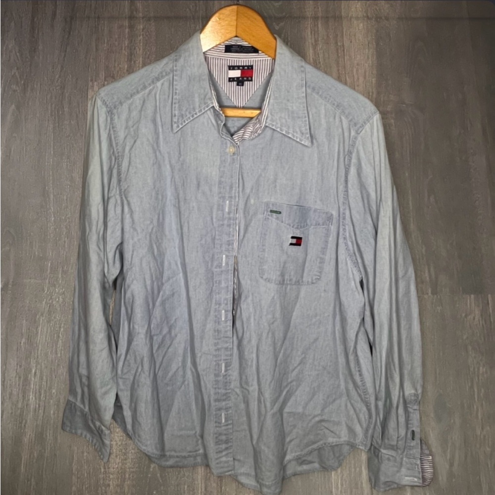 Tommy Hilfiger Light Blue Cotton Button Down Shirt Size 16